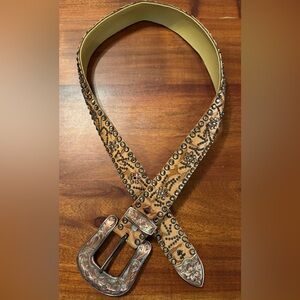 Kippys Belt Swarovski Crystal Cowgirl Western Mocha Leather Bling Handmade Sz 34